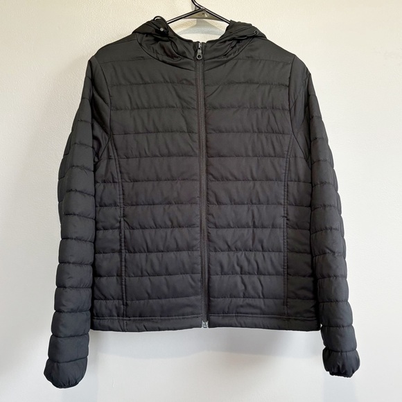 Girlfriend Collective Packable Puffer Jacket Hooded Black Womens Medium - Picture 1 of 10